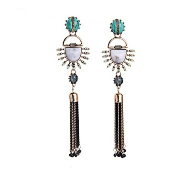 Long Metal Fringe Tassel Statement Earrings - Picture 5 of 5